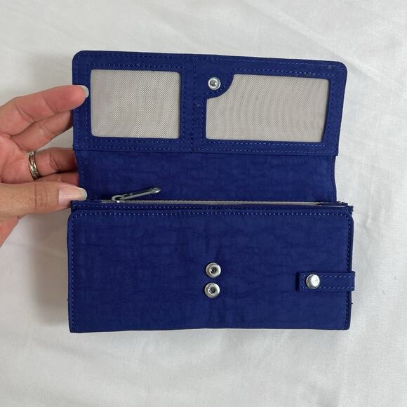 Kipling Teddy Snap Wallet Trifold Blue periwinkle never used, large, multipocket - Picture 4 of 10